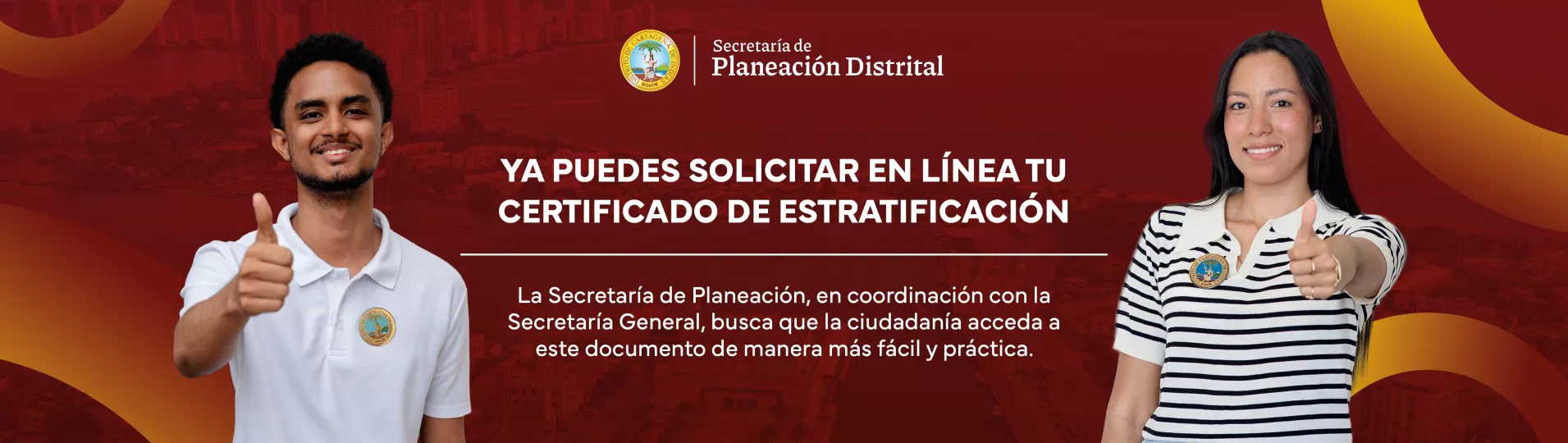 Imagen de dos persona, el mensaje es ya puedes descargar tu certificado de estratificación. 