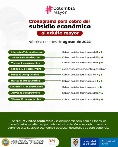 Subsidio económico al adulto mayor de agosto