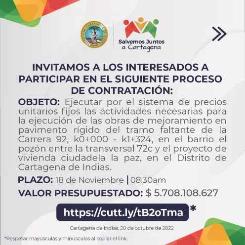 El proceso está abierto en la plataforma SECOP para dar inicio a su etapa de borrador.