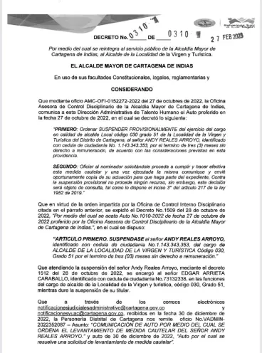 Decreto 0310 del 27 de febrero de 2023